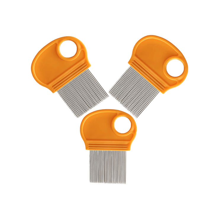 VniQ Lice Hair Comb Fine Metal Teeth (0..4" x 2.4" x 3.3", Orange) - 1 pack (3 pieces)