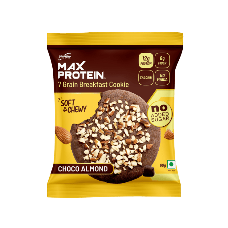 RiteBite Max Protein No Maida 7 Grains Choco Almond 12 g Protein Cookies
