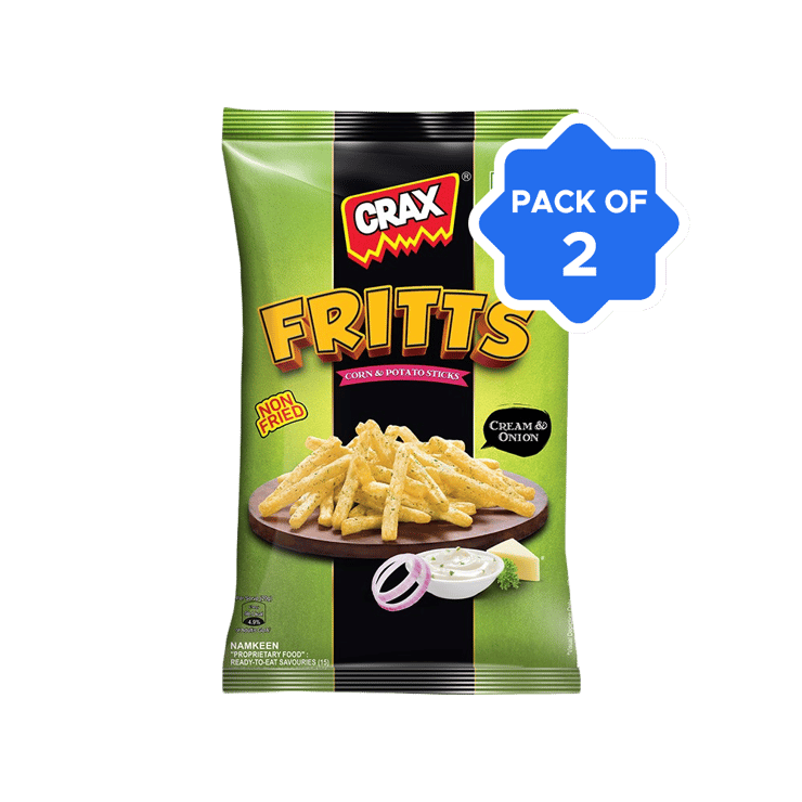Crax Fritts Cream & Onion Corn & Potato Stick Snacks - Pack of 2 - 2 x 78 g