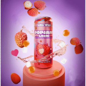 Boba Bhai Litchi Fruit Drink with Popping Boba & Nata De Coco