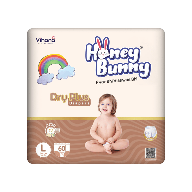 Honey Bunny Dryplus Baby Diaper (L, 9-14 kg)