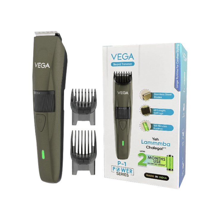 Vega P1 Battery Powered Beard Trimmer USB Type C, 160 mins Runtime, (VHTH-25) (5W) - 1 unit