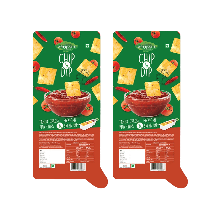 Wingreens Farms Tangy Cheese Baked Pita Chips with Mexican Salsa Dip - Pack of 2 - 2 x 70 g