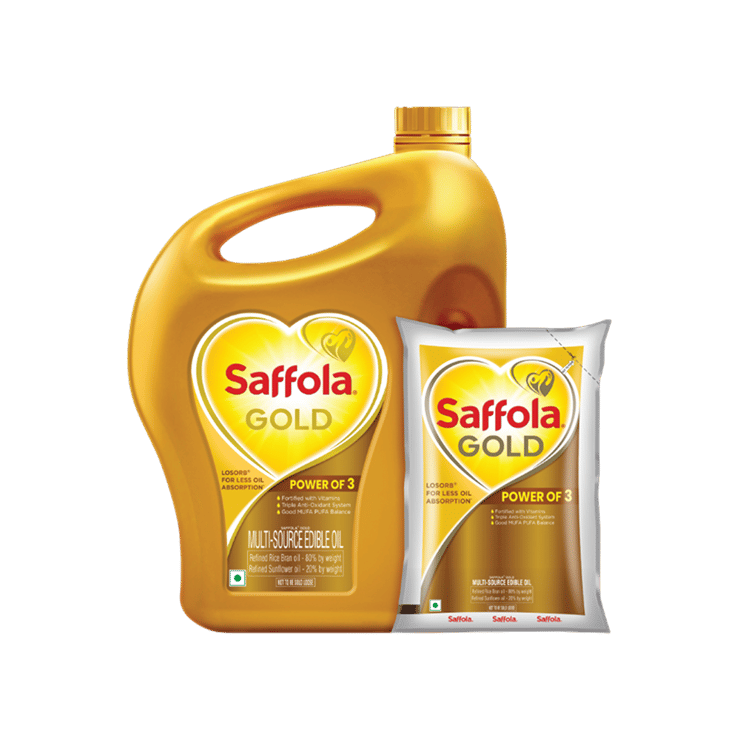 Saffola Sunflower and Rice Bran Blended Cooking Oil - Free 1 l Pouch - 4.55 kg+ 1 l