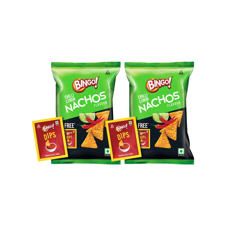 Bingo Chilli Limon Nachos with Free Dip - Pack of 2 - 2 x 80 g