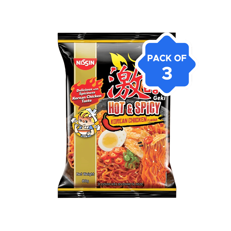Nissin Geki Korean Ramen Spicy Chicken Flavoured Instant Noodles - Pack of 3 - 3 x 80 g