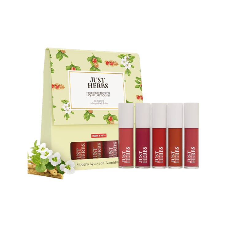 Just Herbs Enriched Matte Liquid Lipstick Kit (Deeps & Reds) - 1 set (5 x 1 ml)