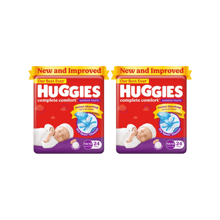 Huggies Wonder Baby Diaper (Pants, NB/XS, Upto 5 kg) - Pack of 2