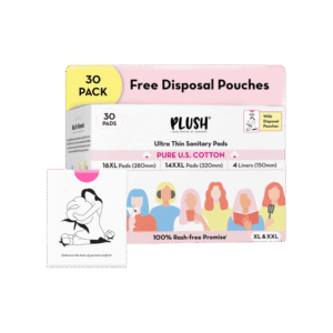 Plush Rash Free Sanitary Pads (16 XL+ 14 XXL Pads and 4 Free Liners) - 1 pack (34 pieces)
