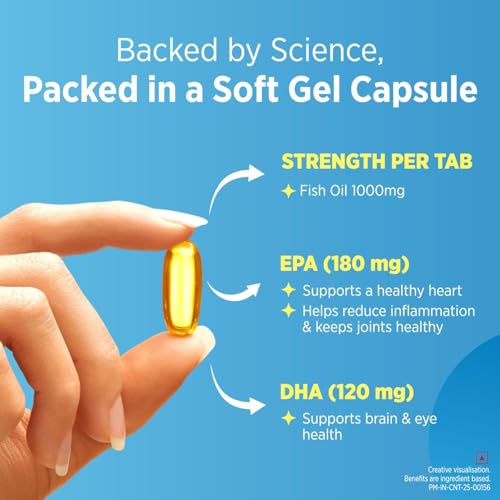 Centrum Omega 3 Fish Oil Capsules 1000mg Supplements | Omega 3 with 180mg EPA, 120mg DHA for Hair and Skin Health, Joint Health, Brain Health | No Fishy Aftertaste - 60 Capsules - Image 4