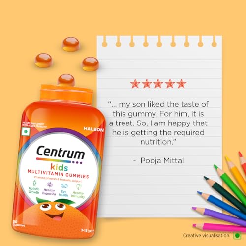 Centrum Kids- Multivitamin Gummies for Kids | Non-Habit Forming | With Zinc, Vitamin B, C, D for Overall Growth, Healthy Digestion, Eye Health, Immunity | Tasty Orange Flavour | Veg - 50 gummies - Image 9