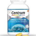 Centrum Omega 3 Fish Oil Capsules 1000mg Supplements | Omega 3 with 180mg EPA, 120mg DHA for Hair and Skin Health, Joint Health, Brain Health | No Fishy Aftertaste - 60 Capsules