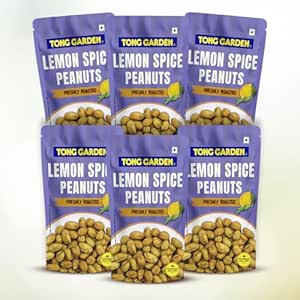 Tong Garden 65g Lemon Spice Peanuts | Bold & Crunchy Snack with Garlic, Chili, and Zesty Lemon Flavor | Healthy & Perfect Snack for Any Time - (Pack of 6)