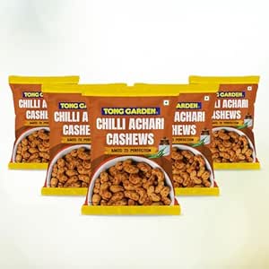 Tong Garden 30g Chilli Achari Cashews | Spicy & Tangy Cashews with Bold Seasoning | Protein-Rich Healthy Nuts | Perfect for Snacking & Parties - (Pack of 5)