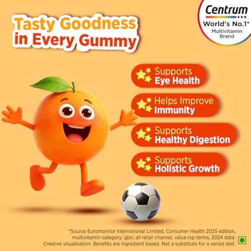 Centrum Kids- Multivitamin Gummies for Kids | Non-Habit Forming | With Zinc, Vitamin B, C, D for Overall Growth, Healthy Digestion, Eye Health, Immunity | Tasty Orange Flavour | Veg - 50 gummies - Image 5