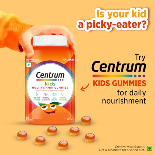 Centrum Kids- Multivitamin Gummies for Kids | Non-Habit Forming | With Zinc, Vitamin B, C, D for Overall Growth, Healthy Digestion, Eye Health, Immunity | Tasty Orange Flavour | Veg - 50 gummies - Image 13