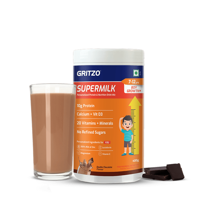 Gritzo SuperMilk Boy Height+ Drink Mix (7 – 12 years, Double Chocolate) – 400 g