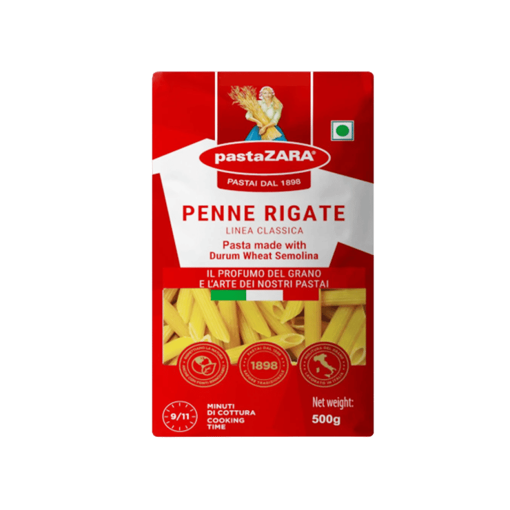pastaZara Durum Wheat Semolina Penne Rigate Pasta – 500 g