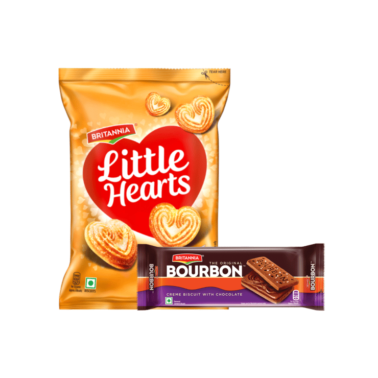 Britannia Little Hearts Classic Crunch Biscuit + Britannia The Original Bourbon Creme Biscuit With Chocolate Combo
