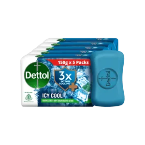 Dettol Icy Cool Bathing Soap Bar with 3X Intense Cooling - 5 x 150 g