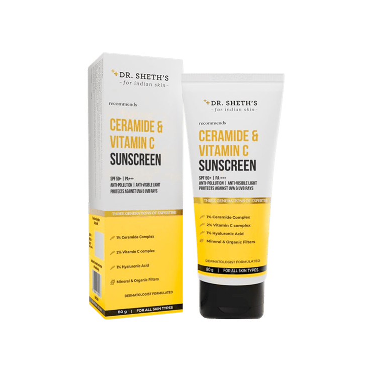 Dr. Sheth’s 1% Ceramide & Vitamin C Sunscreen (SPF 50+ PA+++) – 80 g