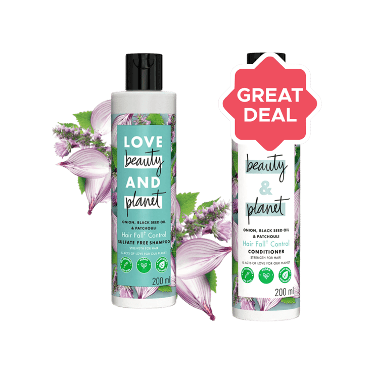 Love Beauty & Planet Hair Fall Control Onion Shampoo +  Hairfall Control Conditioner Combo – 200 ml + 200 ml