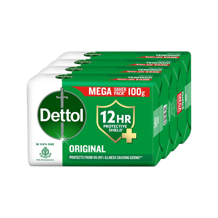 Dettol Original Bathing Bar Soap with 12 Hr Protective Shield – 4 x 100 g