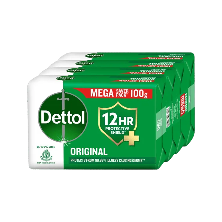 Dettol Original Bathing Bar Soap with 12 Hr Protective Shield – 4 x 100 g