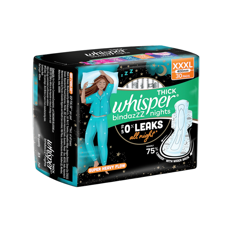 Whisper Thick Bindazzz Nights Sanitary Pads – 30 pieces
