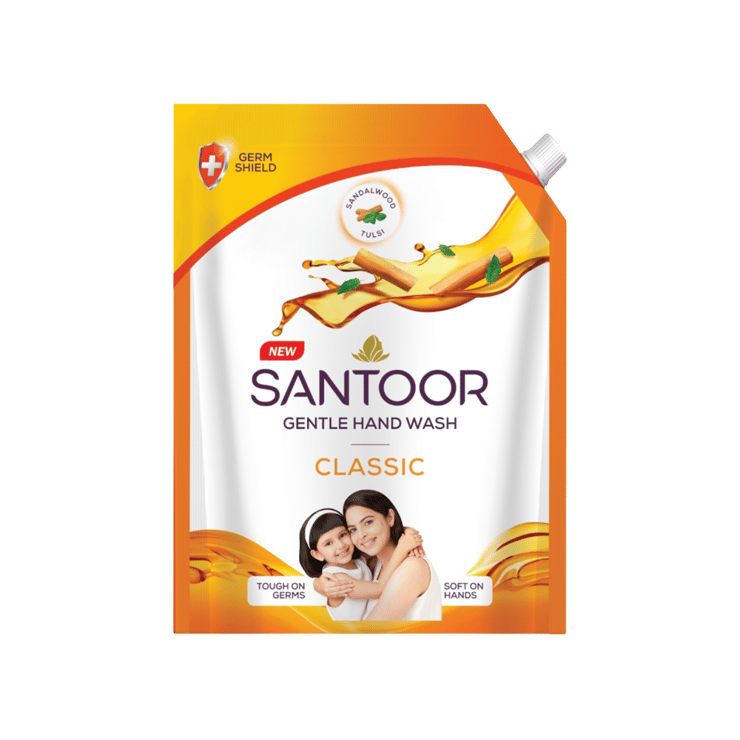 Santoor Classic Gentle Hand Wash with Sandalwood & Tulsi – 1.3 ltr