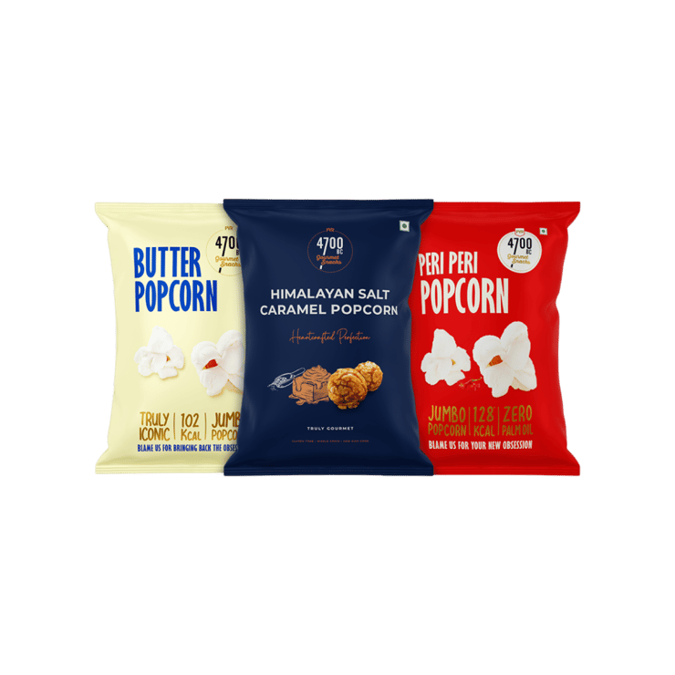 4700BC Himalayan Salt Caramel, Peri Peri and Butter Popcorn Combo – 80 g