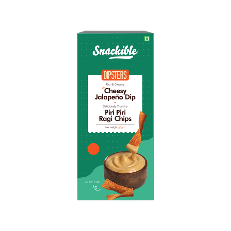 Snackible Dipsters Piri Piri Ragi Chips with Cheesy Jalapeno Dip – 56 g