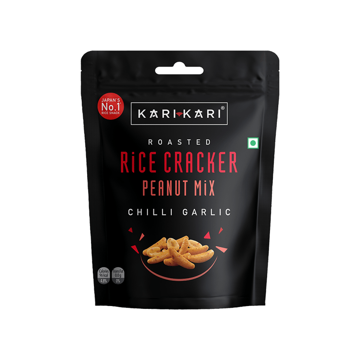 Kari Kari Rice Cracker Peanut Mix Namkeen Snacks, (Chilli Garlic) – 50 g