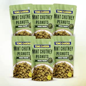 Tong Garden 65g Mint Chutney Peanuts | Crunchy & Roasted | Spicy Mint Chutney Flavor | Protein-Packed Healthy Snack – (Pack of 6)
