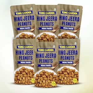 Tong Garden 65g Hing Jeera Peanuts | Crunchy & Roasted | Spicy Masala Peanuts with Asafoetida & Cumin | Protein-Packed Healthy Snack – (Pack of 6)