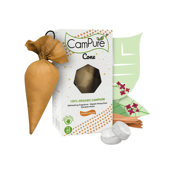 CamPure 100% Organic Camphor Car Freshener Cone (Sandalwood) – 60 g