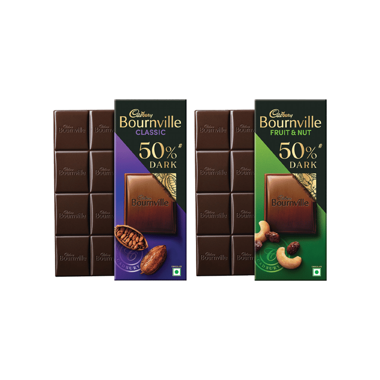 Cadbury Bournville Rich Cocoa 50% Dark Chocolate Bar +  Fruit & Nut Dark Chocolate Bar Combo – 75 g + 75 g