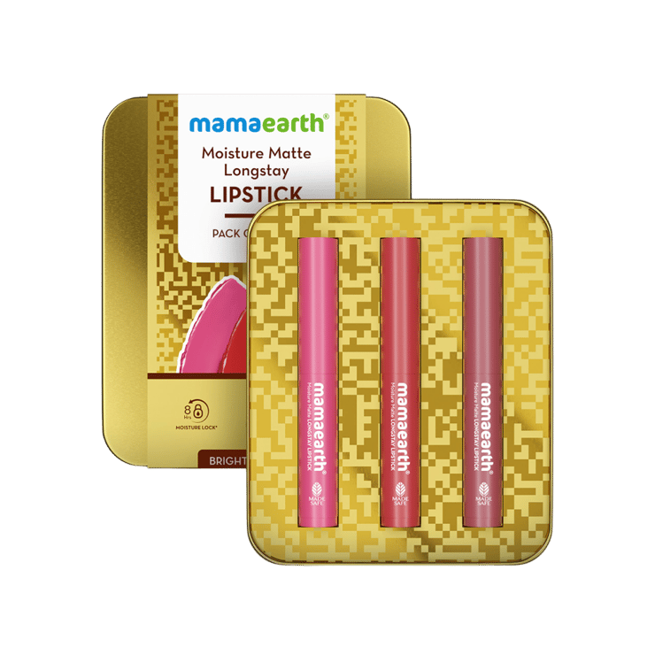 Mamaearth Moisture Matte Longstay Minis Lipstick Kit (Bright and Bold) – 1 pack (3 pieces)