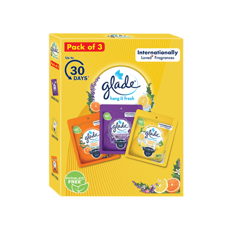 Glade Hang it Air Freshener (Lemon Fresh, Lavender Bliss, Fruity Fresh) – 30 g