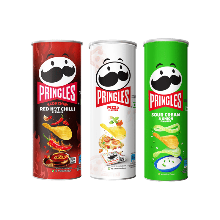 Pringles Scorchin? Potato Chips (Red Hot Chilli) +  Pizza Flavoured Potato Chips +  Sour Cream & Onion Potato Chips Combo – 102 g + 102 g + 107 g