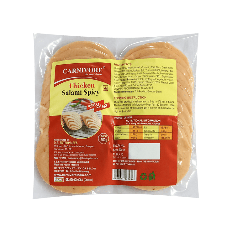 Carnivore Spicy Chicken Salami (Frozen) – 250 g
