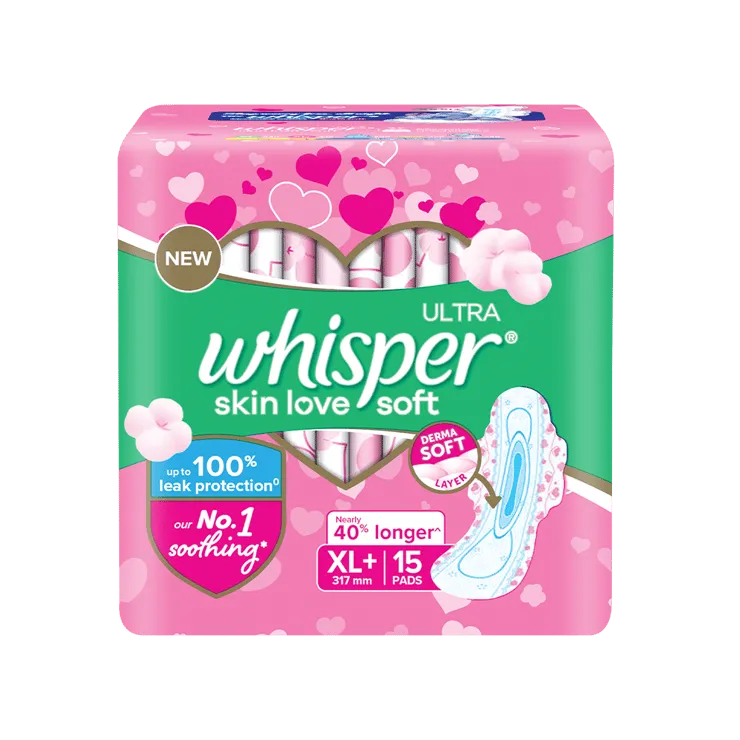 Whisper Ultra Skin Love Soft Sanitary Pads (XL+ Wings) – 15 pieces