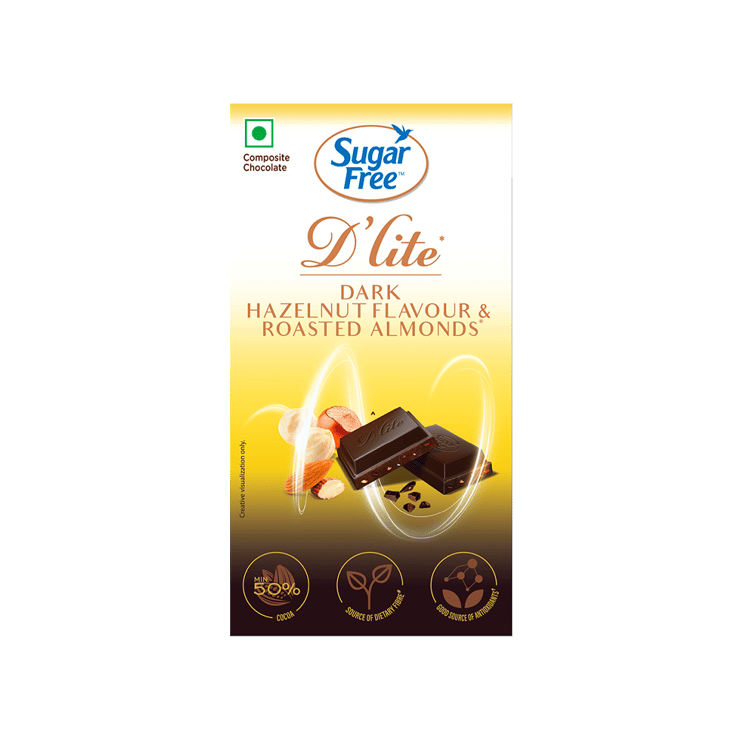 Sugar Free D’Lite Dark Chocolate Bar (Hazelnut & Roasted Almonds) – 40 g