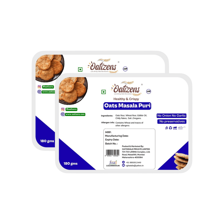 Oatizens Oats Masala Puri/Mathri Namkeen Snacks – 2 x 180 g