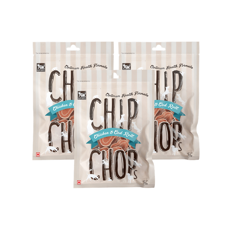Chip Chops Dog Treat (Chicken and Codfish Rolls) – Pack of 3 – 3 x 70 g