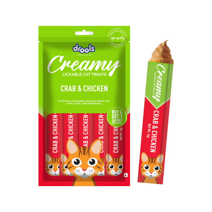 Drools Creamy Lickable Crab & Chicken Cat Treat – 1 pack (4+1 pieces)