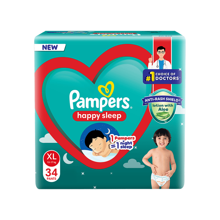 Pampers Happy Sleep Pant Style Baby Diaper (X-Large (XL), 34 Count)