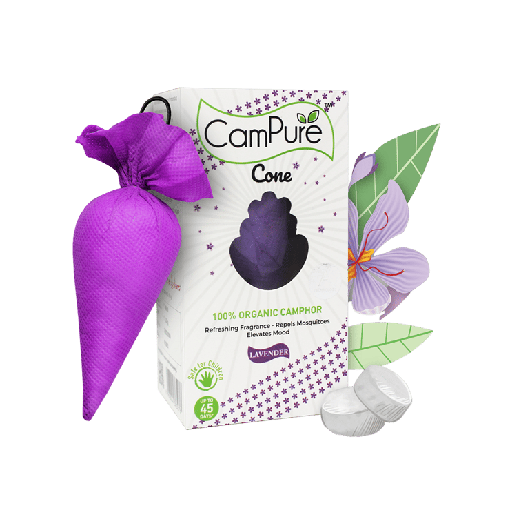 CamPure 100% Organic Camphor Car Freshener Cone – Lavender (Lavender) – 60 g