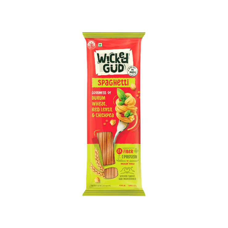 WickedGud 2X Fiber Protein Spaghetti Pasta (No Maida, Durum Wheat) – 400 g