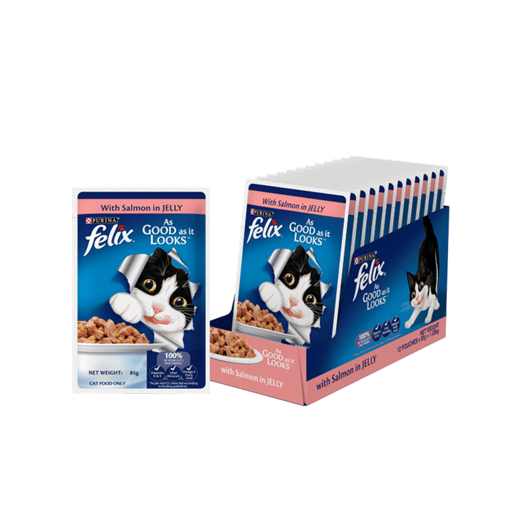 Felix Salmon with Jelly Adult Wet Cat Food (Pack of 12) – 12 x 85 g
